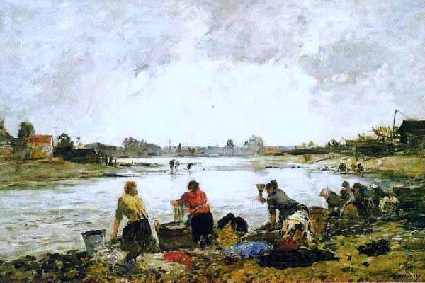 Eugene Boudin Lavadeiras nas margens do rio Touques Spain oil painting art